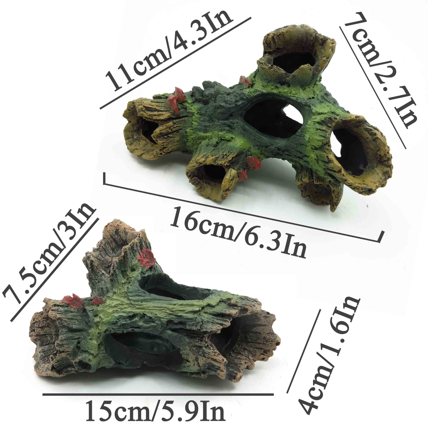 Aquarium Tree Trunk Decoration – Resin Fish Tank Ornament with Hideout Caves, Small