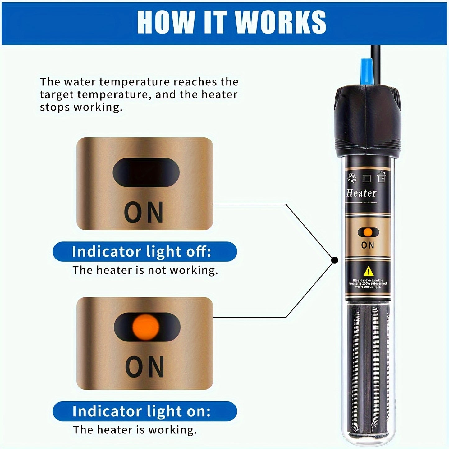 FREESEA Submersible Aquarium Heater – 50/100/300W with Thermometer for Betta & Small Fish Tanks