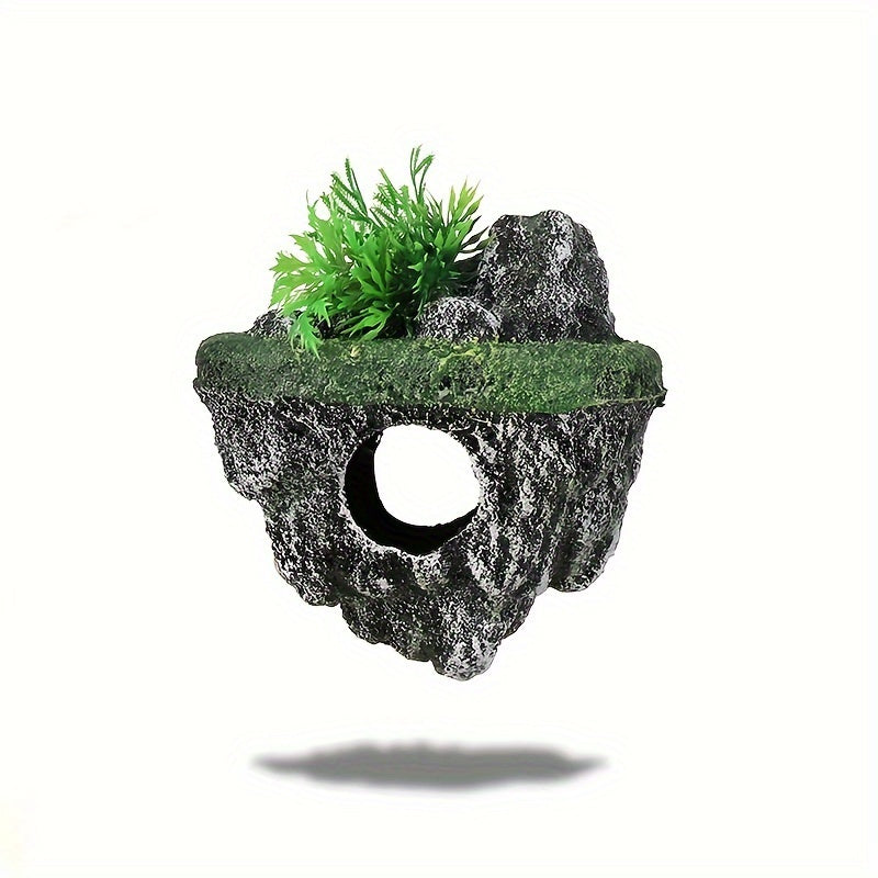 Floating Rockery Oasis – Resin Fish Tank Decoration with Hideaway Cave & Turtle Basking Island