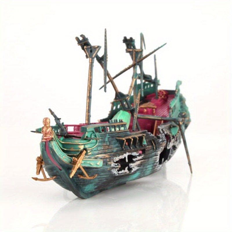 Large Plastic Shipwreck Aquarium Decoration – Submersible Fish Tank Boat Model, 1pc