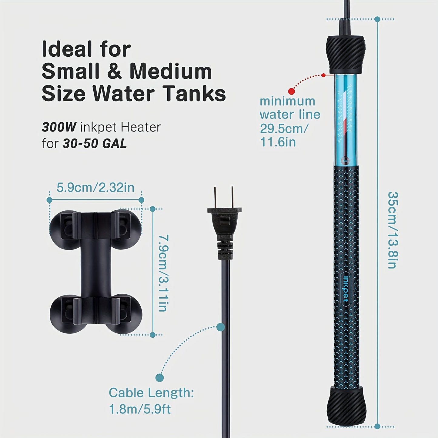 Adjustable Submersible Aquarium Heater – Quartz Glass Fish Tank Heater with Suction Cups for Fresh & Marine Water