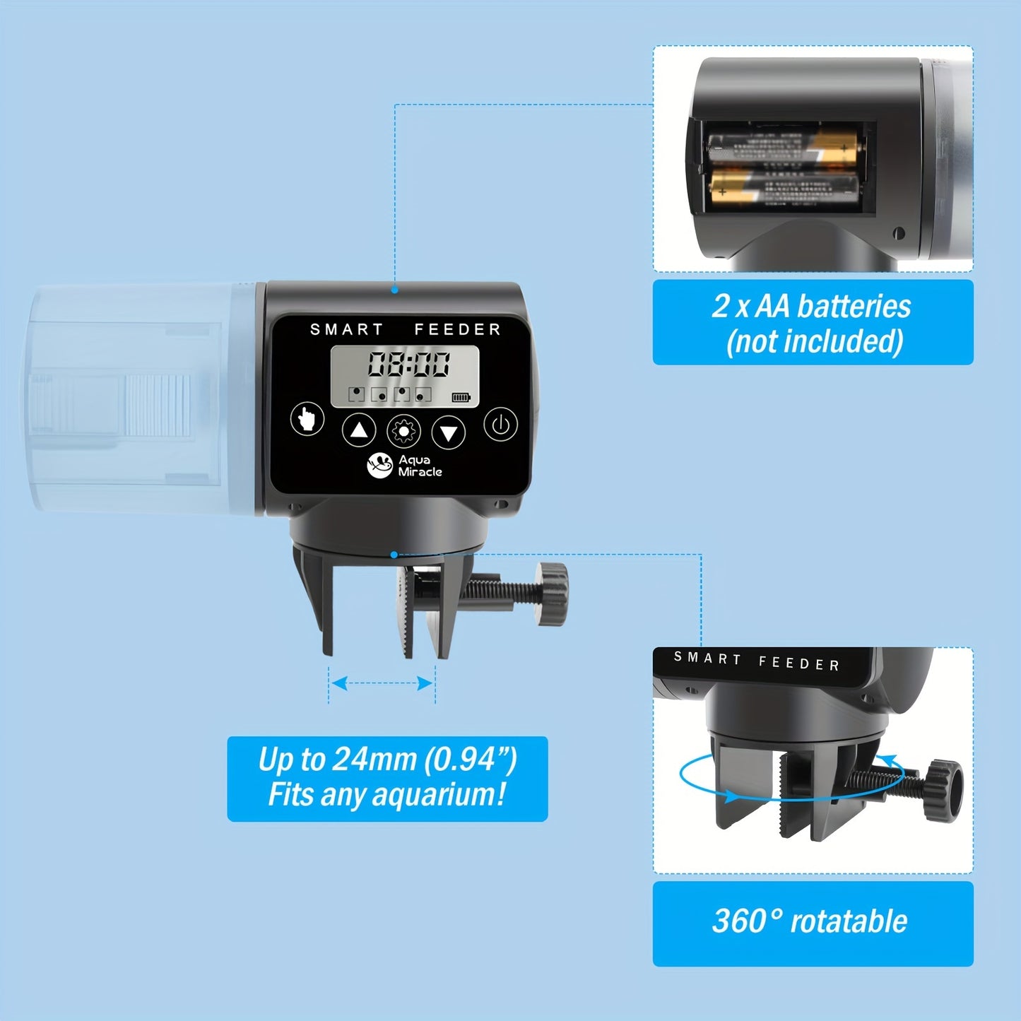 AquaMiracle Adjustable Digital Automatic Fish Feeder – Timer for Granules, Flakes & Pellets