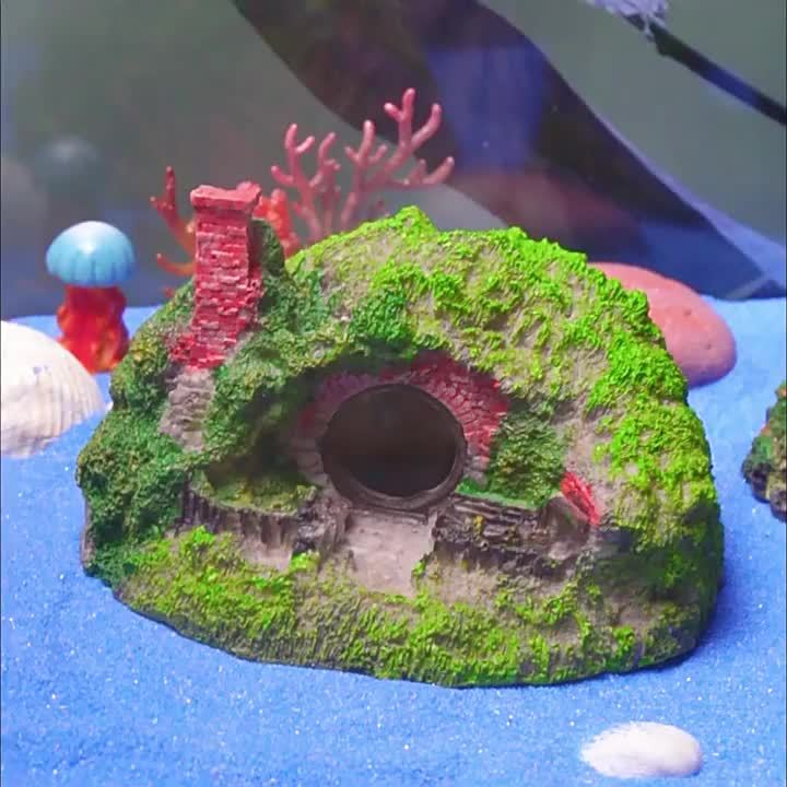 Large Double-Layer Aquarium Cabin – Fish & Reptile Hiding Caves with Water Plants