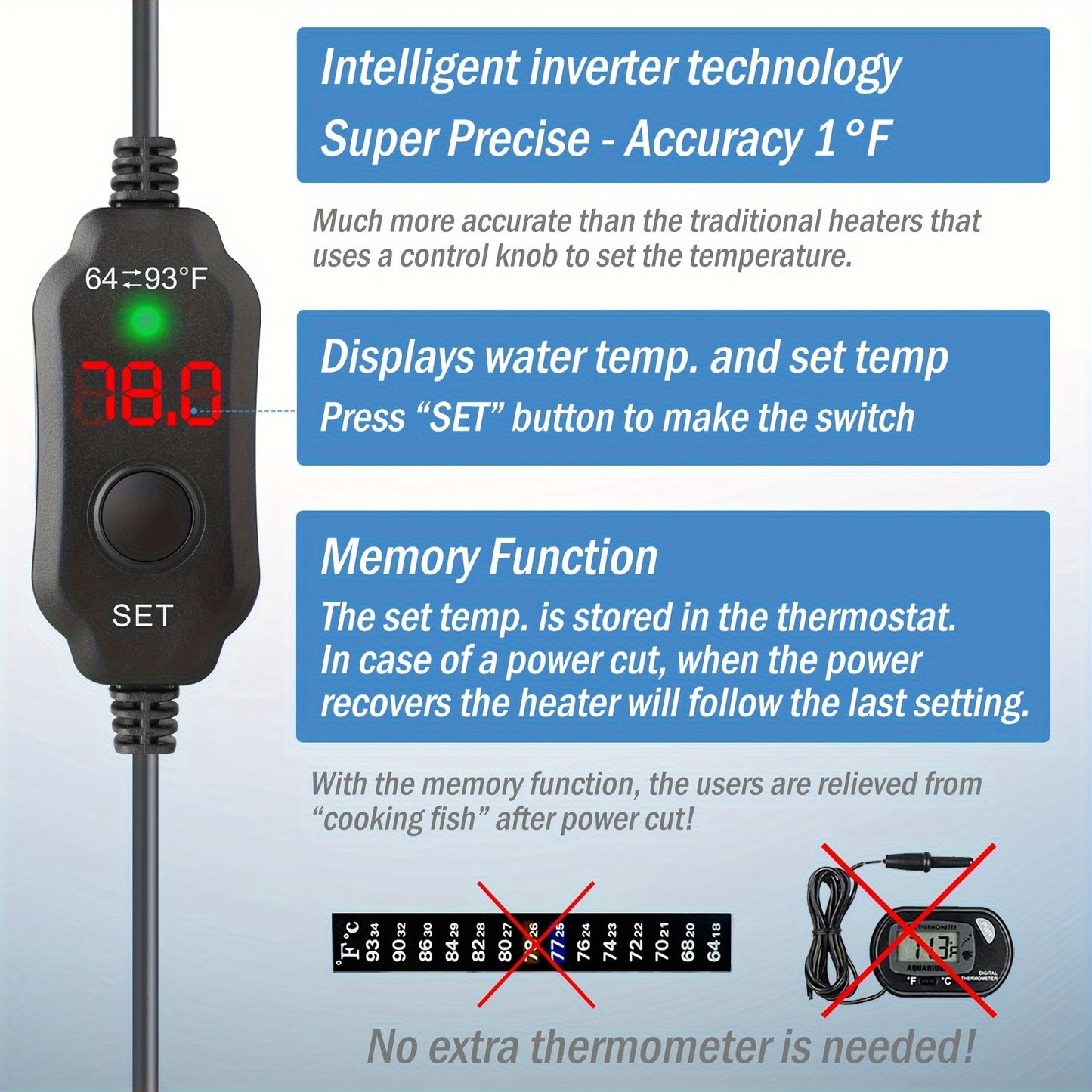 AquaMiracle Mini Aquarium Heater – 10/20/30W Submersible Thermostat with Digital Display for Small Tanks