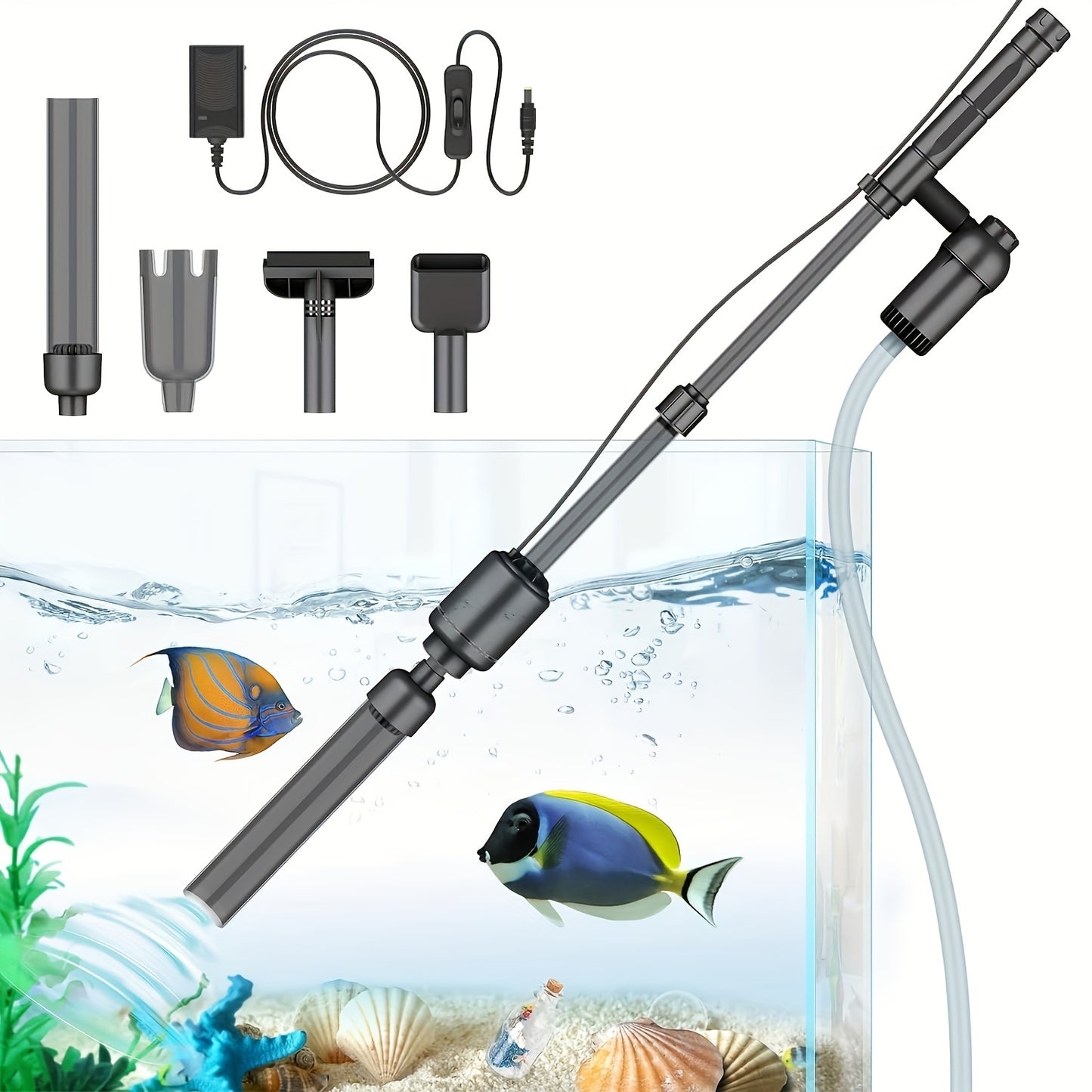Electric 6-in-1 Aquarium Gravel Cleaner & Vacuum – 18W Multifunctional Fish Tank Tool (Black)