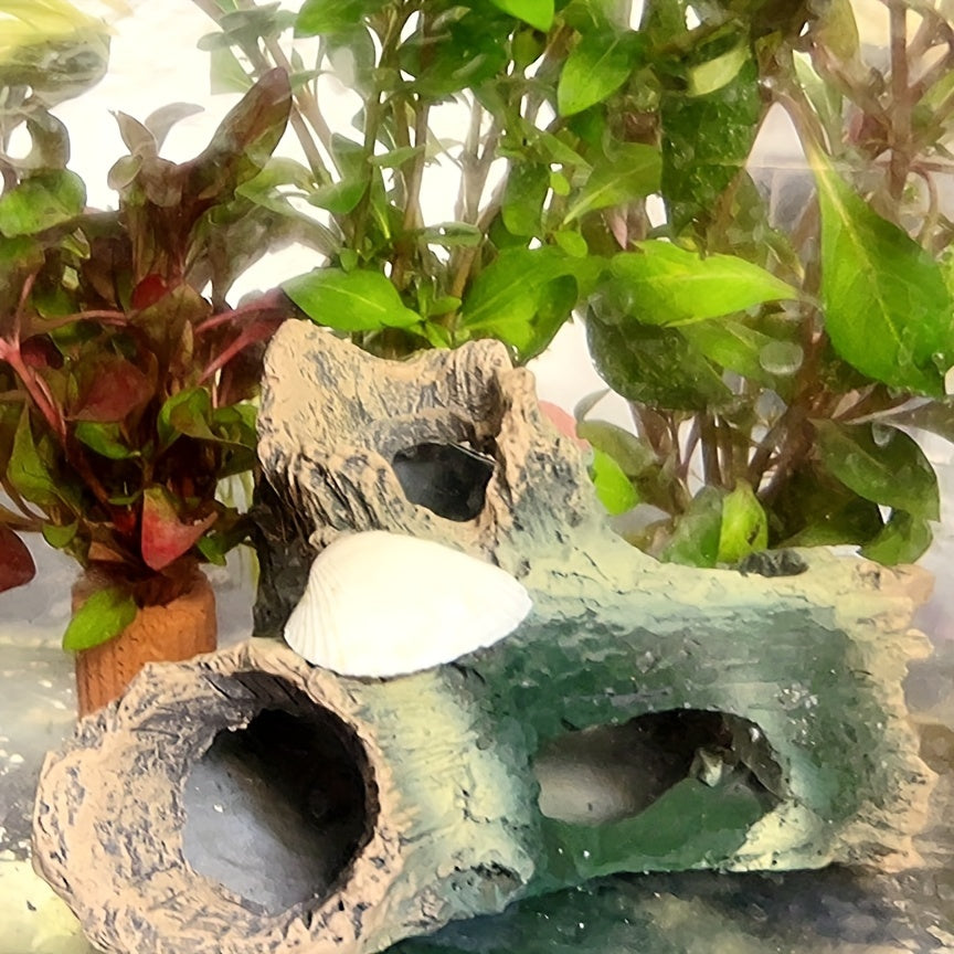 Aquarium Tree Trunk Decoration – Resin Fish Tank Ornament with Hideout Caves, Small