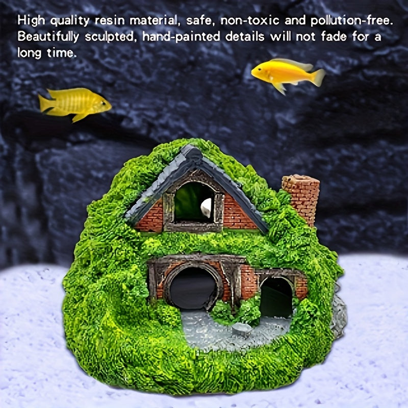 Large Double-Layer Aquarium Cabin – Fish & Reptile Hiding Caves with Water Plants