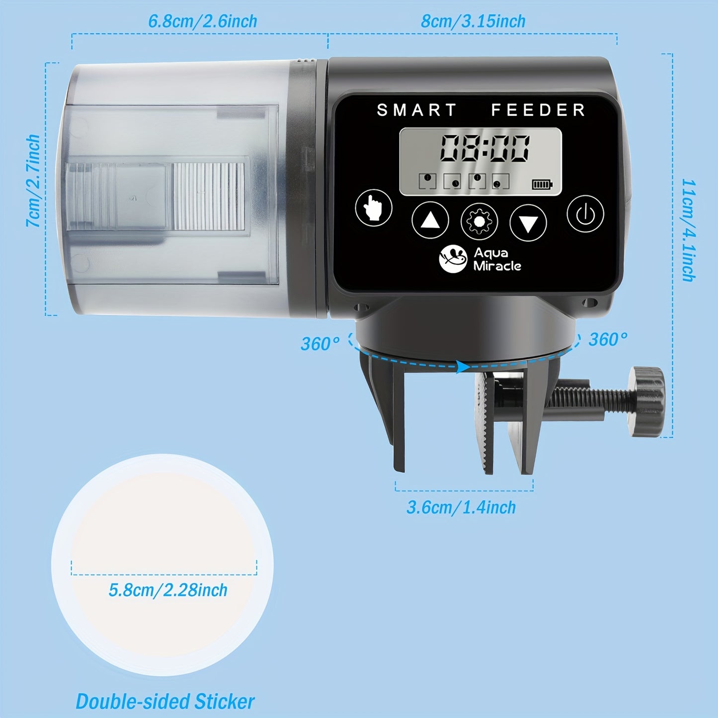 AquaMiracle Adjustable Digital Automatic Fish Feeder – Timer for Granules, Flakes & Pellets