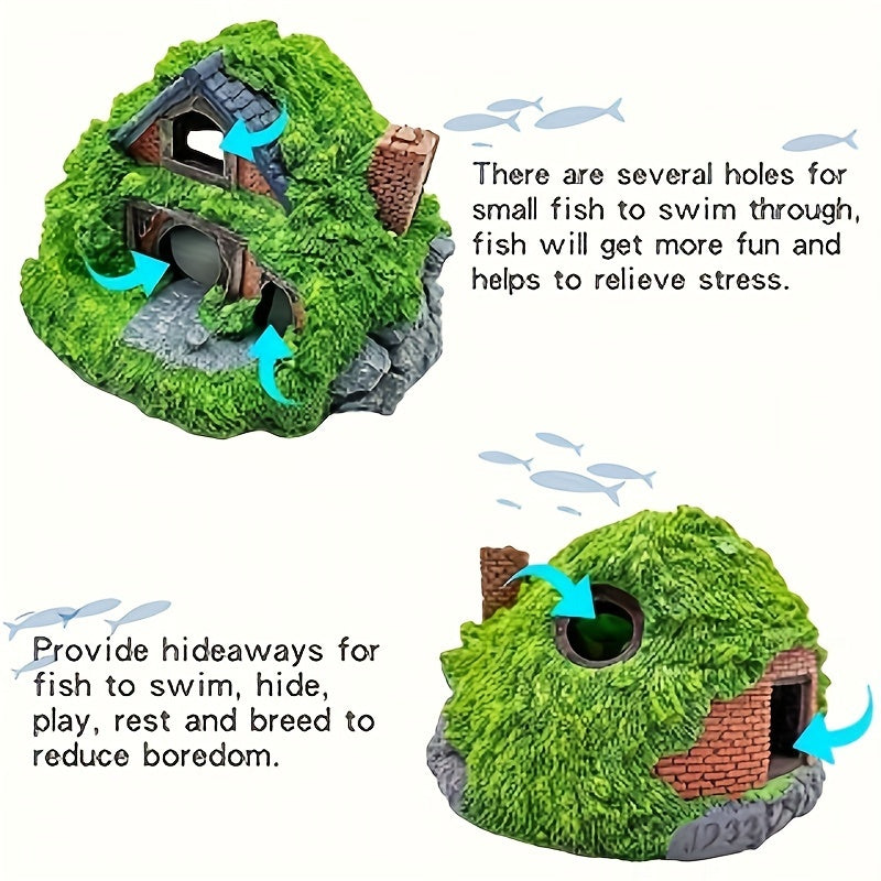 Large Double-Layer Aquarium Cabin – Fish & Reptile Hiding Caves with Water Plants