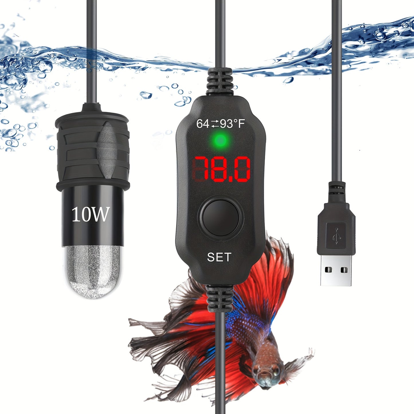 AquaMiracle Mini Aquarium Heater – 10/20/30W Submersible Thermostat with Digital Display for Small Tanks