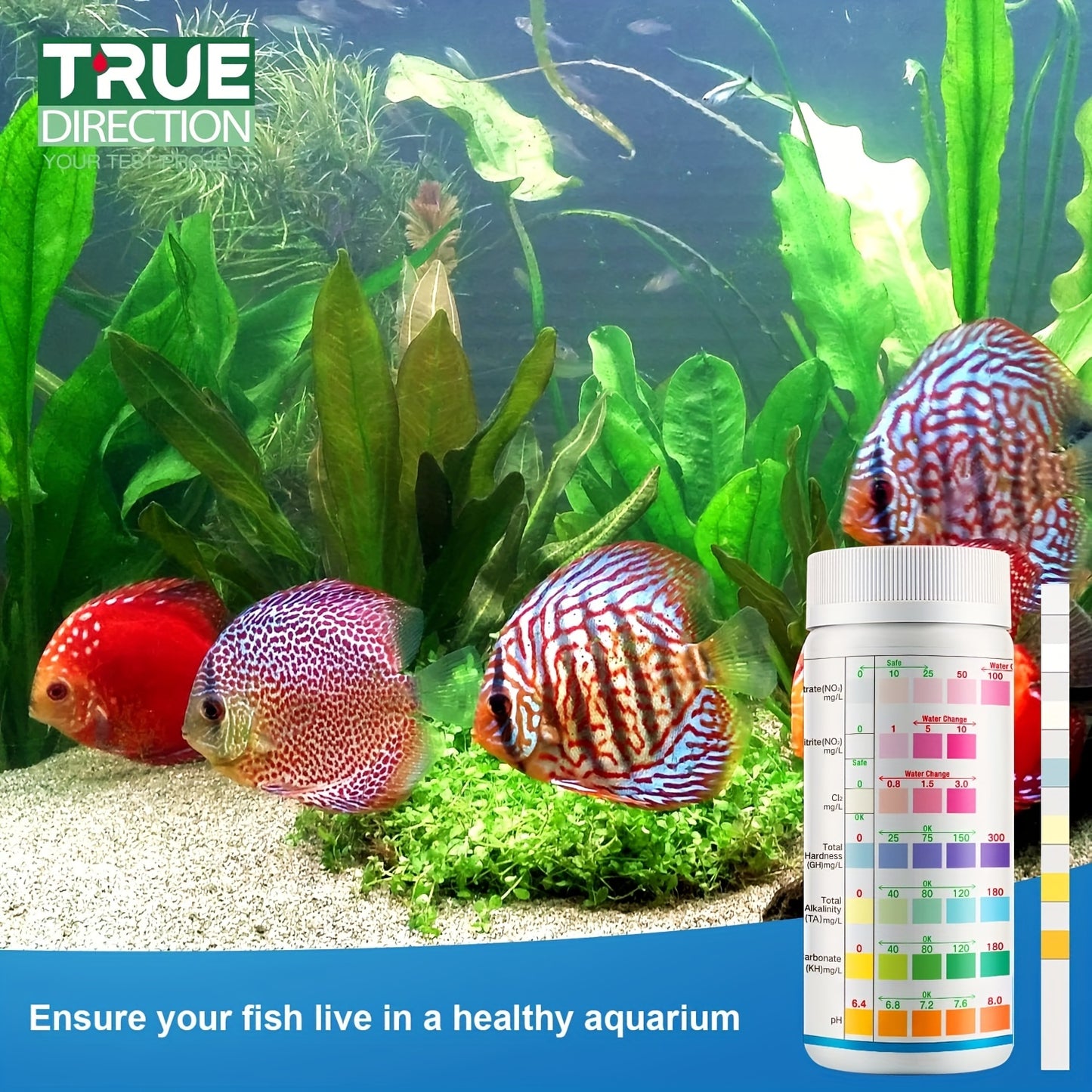 7-Way Aquarium Test Strips – Freshwater & Saltwater Kit for pH, Nitrite, Nitrate, Chlorine & Hardness, 100 Strips