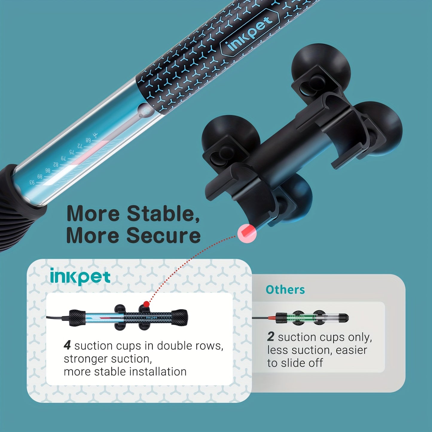 Adjustable Submersible Aquarium Heater – Quartz Glass Fish Tank Heater with Suction Cups for Fresh & Marine Water
