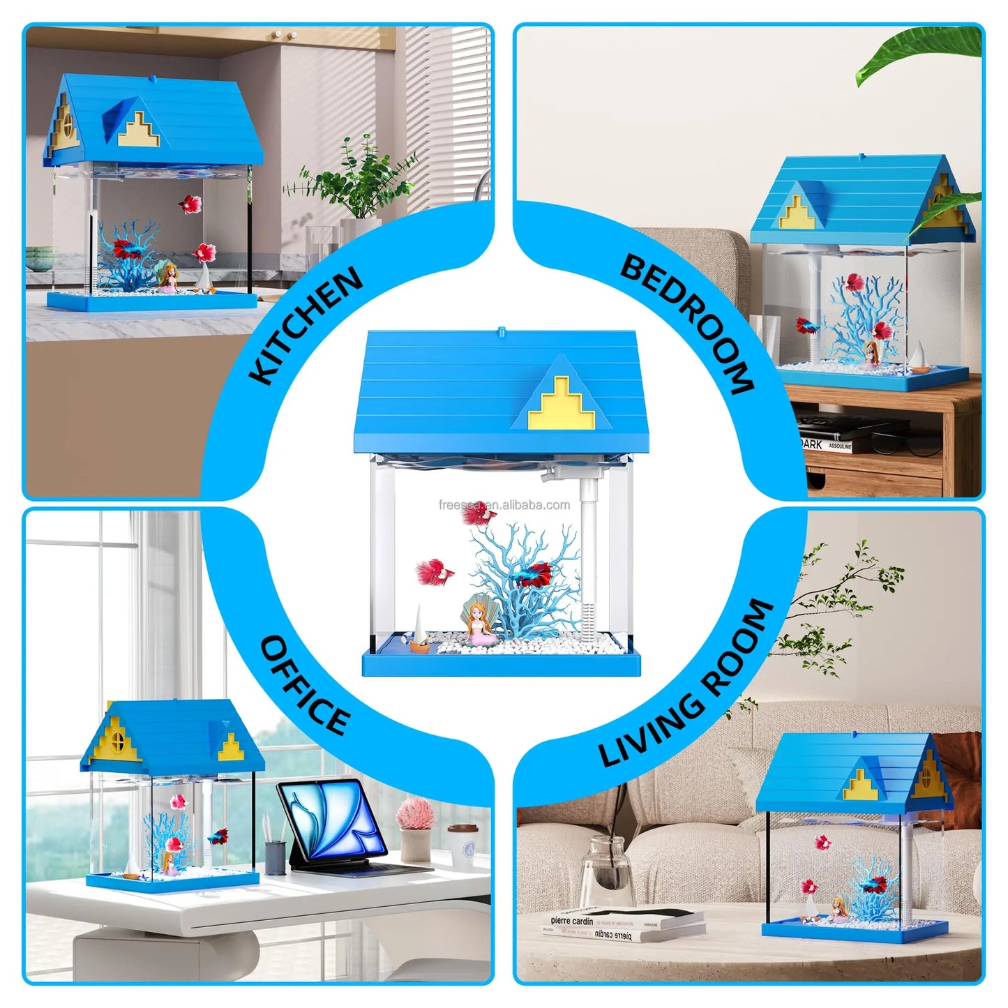 Ultra-White Glass Goldfish Tank – Small Desktop Aquarium with Lamp & Filter Pump