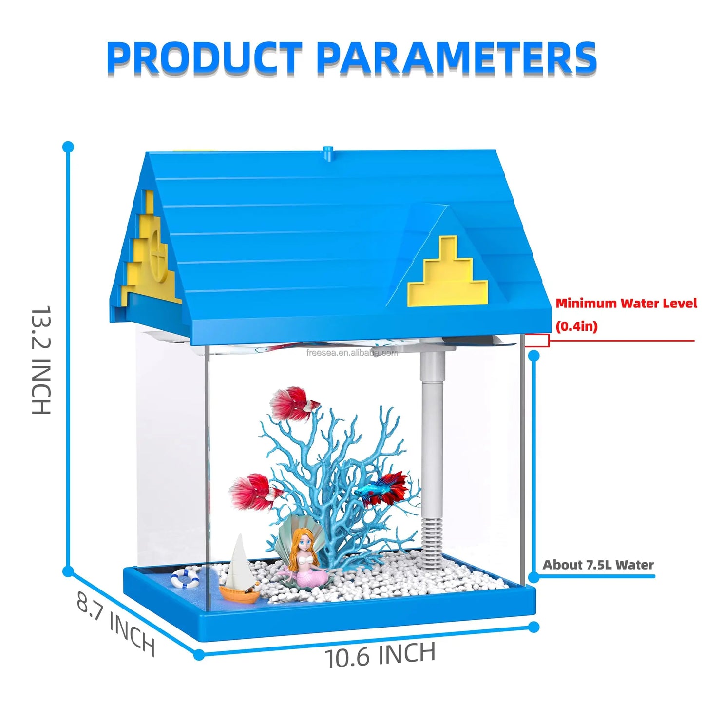 Ultra-White Glass Goldfish Tank – Small Desktop Aquarium with Lamp & Filter Pump