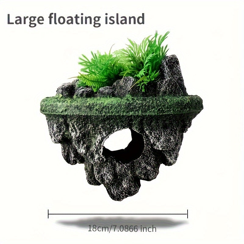 Floating Rockery Oasis – Resin Fish Tank Decoration with Hideaway Cave & Turtle Basking Island