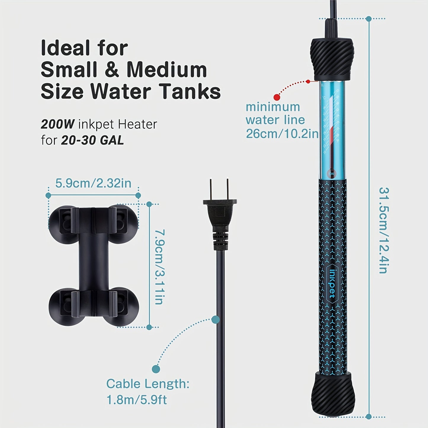 Adjustable Submersible Aquarium Heater – Quartz Glass Fish Tank Heater with Suction Cups for Fresh & Marine Water