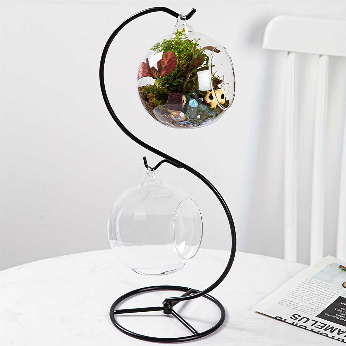 Hanging Fish Tank Set – Mini Tabletop Aquarium with Creative Stand & Two Small Glass Tanks