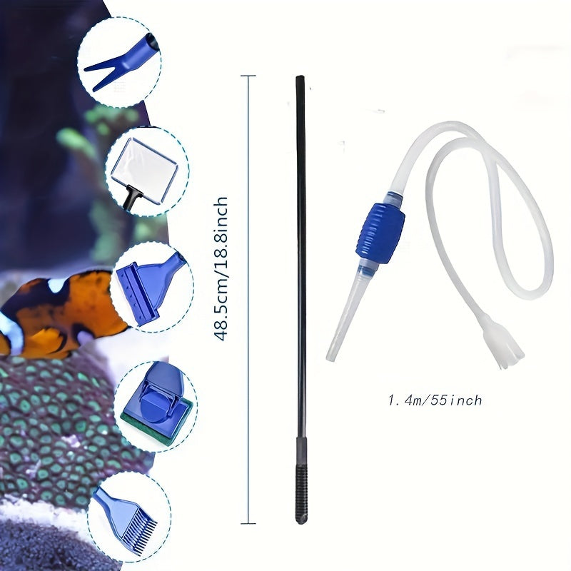 7pcs Aquarium Water Changer Set – Siphon Hose & Manual Pump for Gravel Cleaning & Waste Removal