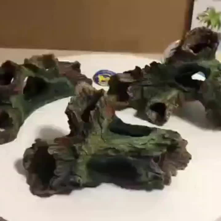 Aquarium Tree Trunk Decoration – Resin Fish Tank Ornament with Hideout Caves, Small