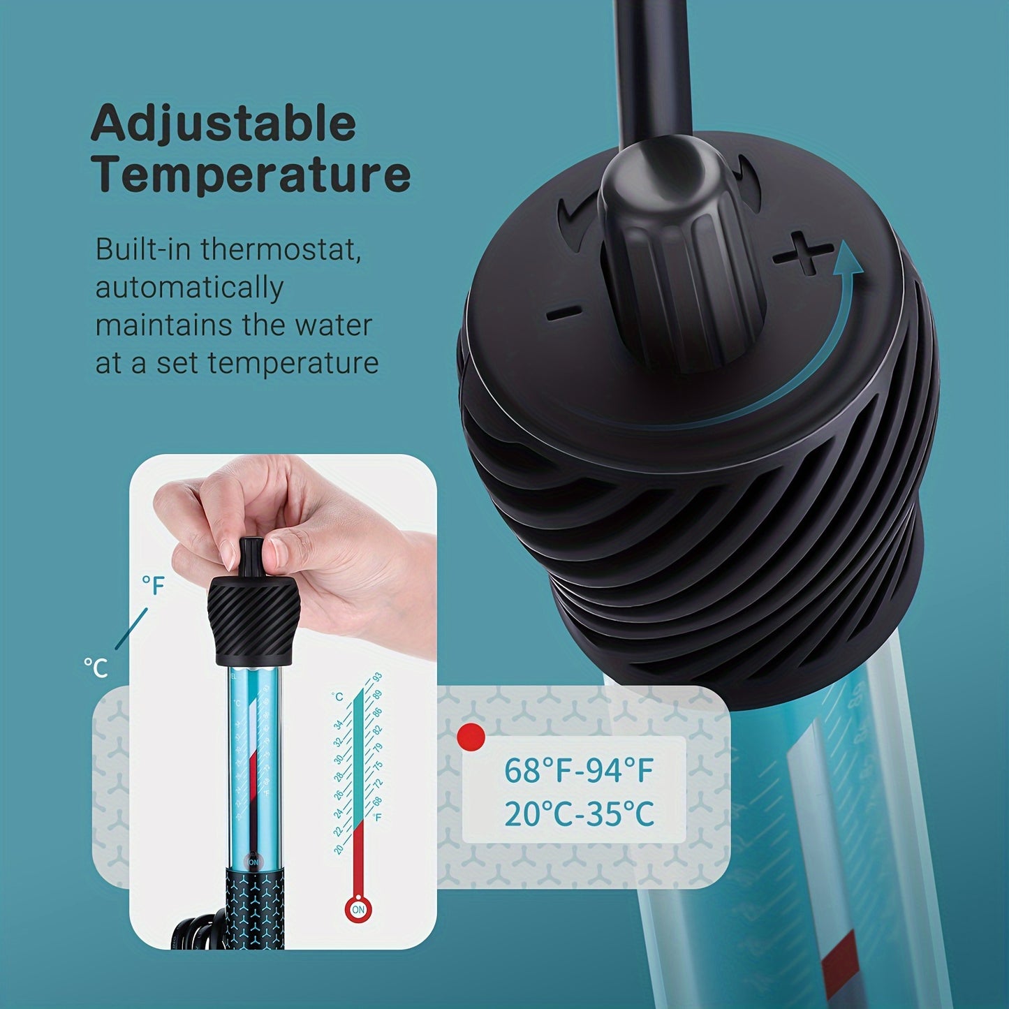Adjustable Submersible Aquarium Heater – Quartz Glass Fish Tank Heater with Suction Cups for Fresh & Marine Water