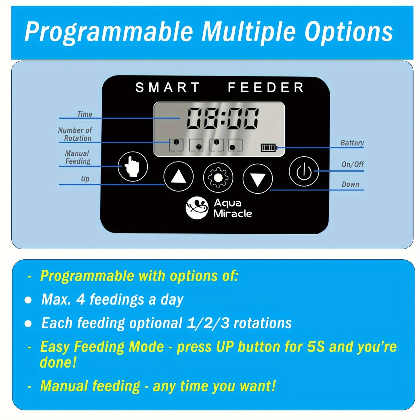 AquaMiracle Adjustable Digital Automatic Fish Feeder – Timer for Granules, Flakes & Pellets