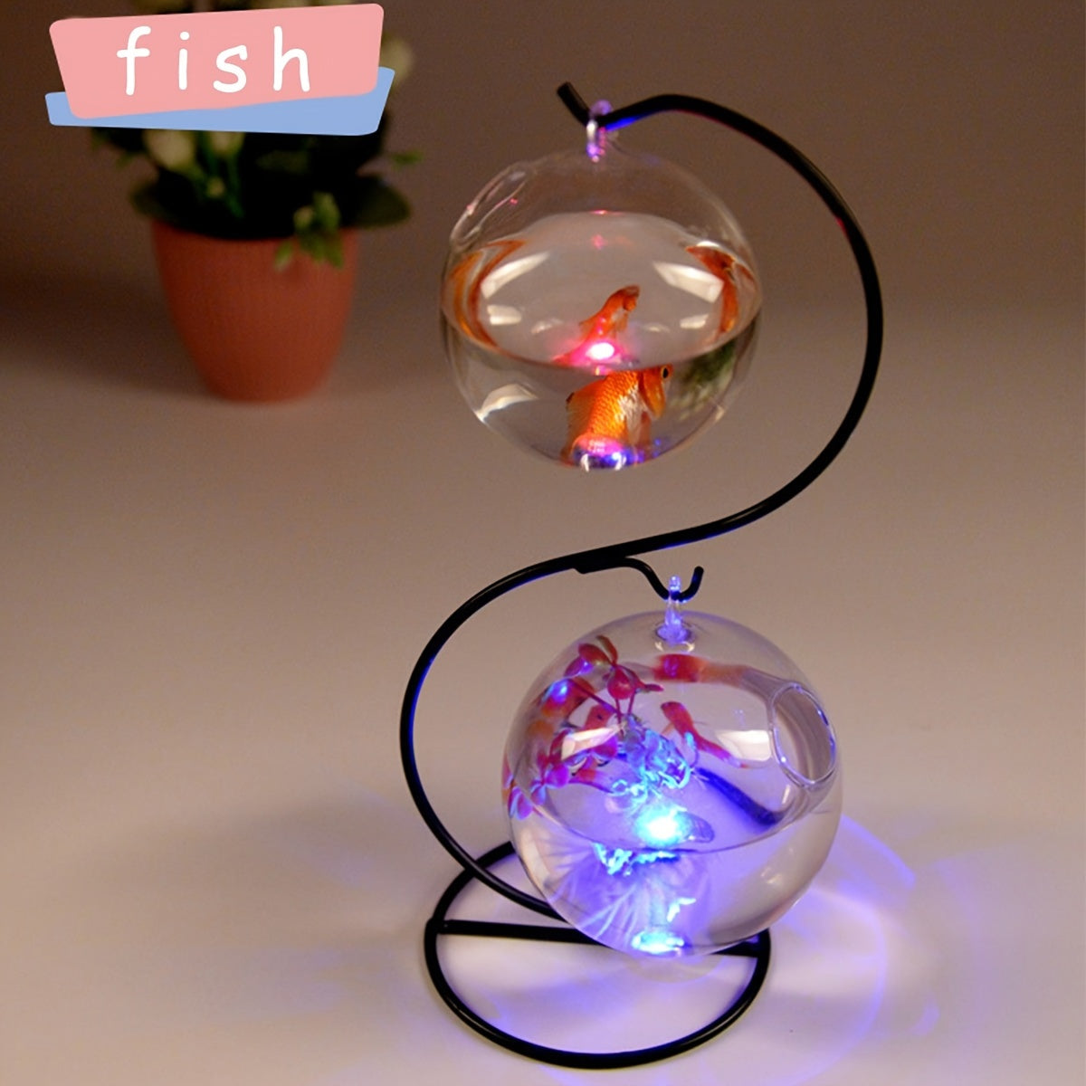 Hanging Fish Tank Set – Mini Tabletop Aquarium with Creative Stand & Two Small Glass Tanks