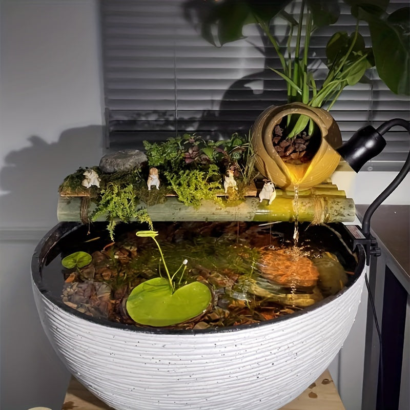 Ancient Bowl-Shaped Mini Desktop Aquarium – Durable Imitation Stone Fish Tank, 1pc