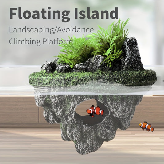 Floating Rockery Oasis – Resin Fish Tank Decoration with Hideaway Cave & Turtle Basking Island