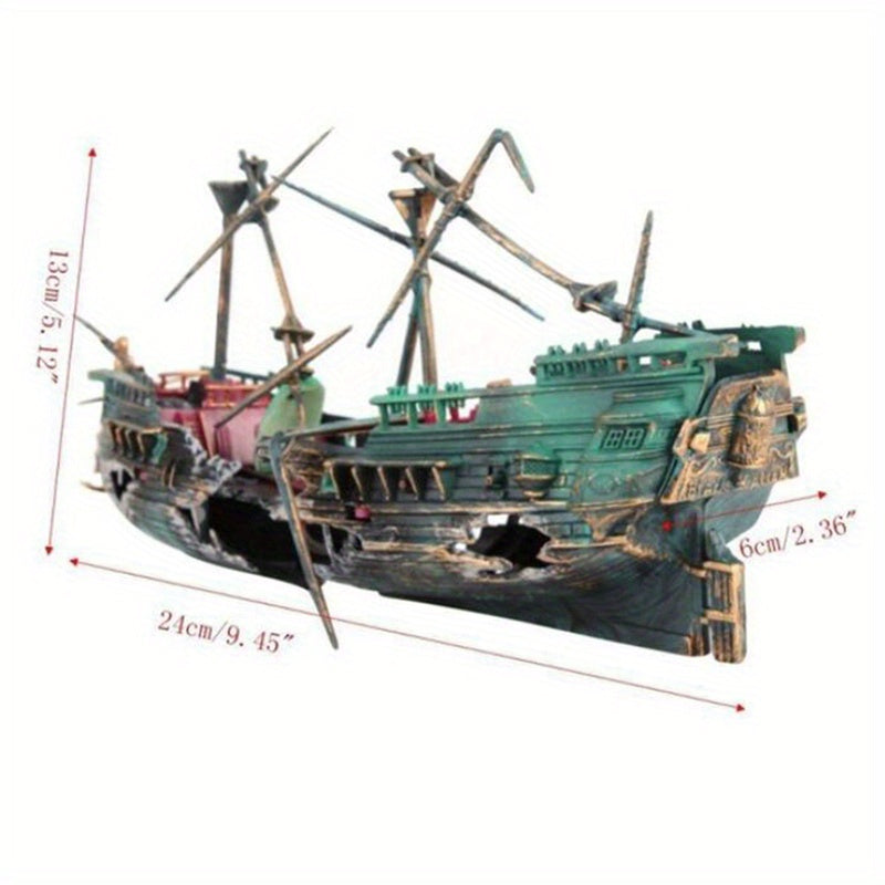 Large Plastic Shipwreck Aquarium Decoration – Submersible Fish Tank Boat Model, 1pc