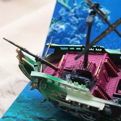 Large Plastic Shipwreck Aquarium Decoration – Submersible Fish Tank Boat Model, 1pc