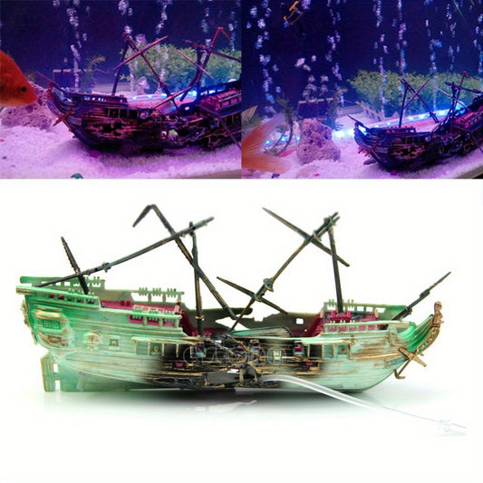 Large Plastic Shipwreck Aquarium Decoration – Submersible Fish Tank Boat Model, 1pc