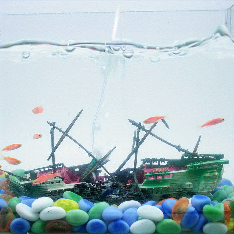 Large Plastic Shipwreck Aquarium Decoration – Submersible Fish Tank Boat Model, 1pc