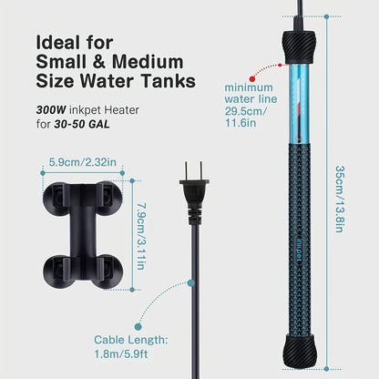 Adjustable Submersible Aquarium Heater – Quartz Glass Fish Tank Heater with Suction Cups for Fresh & Marine Water