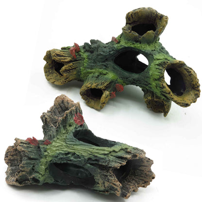 Aquarium Tree Trunk Decoration – Resin Fish Tank Ornament with Hideout Caves, Small
