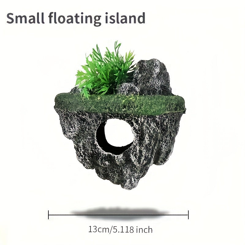 Floating Rockery Oasis – Resin Fish Tank Decoration with Hideaway Cave & Turtle Basking Island