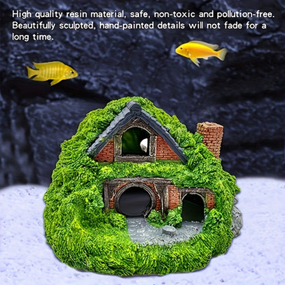 Large Double-Layer Aquarium Cabin – Fish & Reptile Hiding Caves with Water Plants