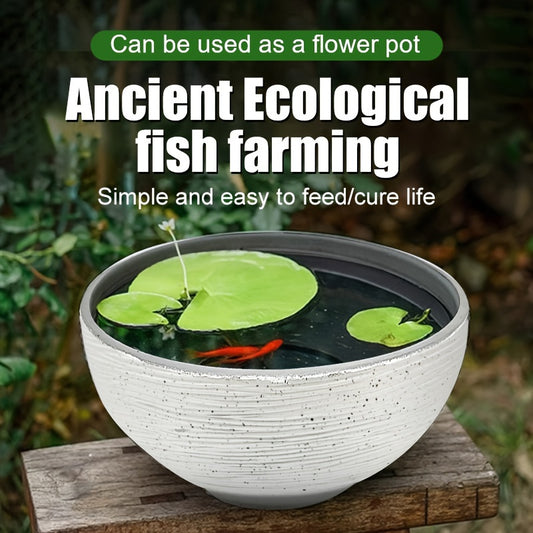 Ancient Bowl-Shaped Mini Desktop Aquarium – Durable Imitation Stone Fish Tank, 1pc