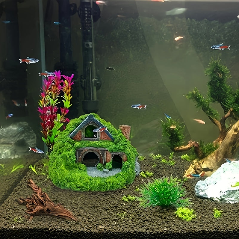 Large Double-Layer Aquarium Cabin – Fish & Reptile Hiding Caves with Water Plants