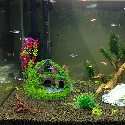 Large Double-Layer Aquarium Cabin – Fish & Reptile Hiding Caves with Water Plants
