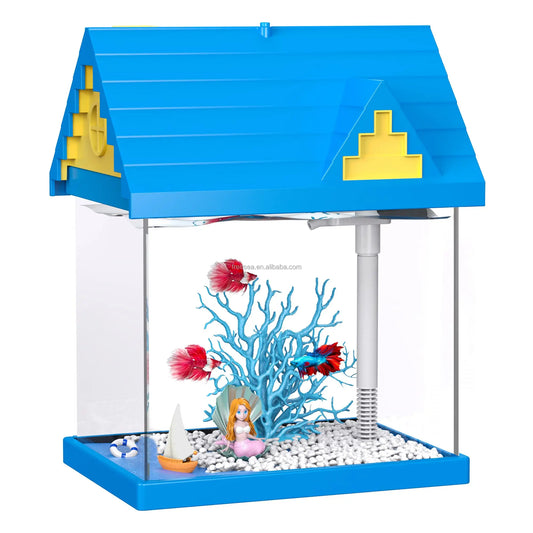Ultra-White Glass Goldfish Tank – Small Desktop Aquarium with Lamp & Filter Pump
