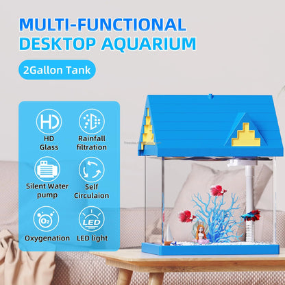 Ultra-White Glass Goldfish Tank – Small Desktop Aquarium with Lamp & Filter Pump