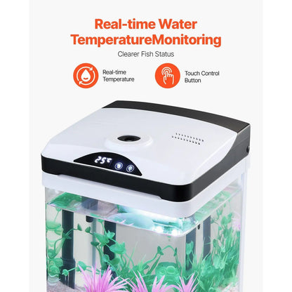 2-Gallon LED Smart Square Aquarium – Self-Cleaning Clear Glass Fish Tank with 7 Colors