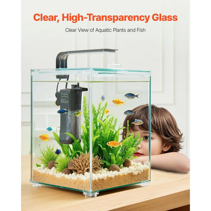 Smart 5-Gallon Square Aquarium – Clear Glass Fish Tank with 3-Color LED & Self-Cleaning