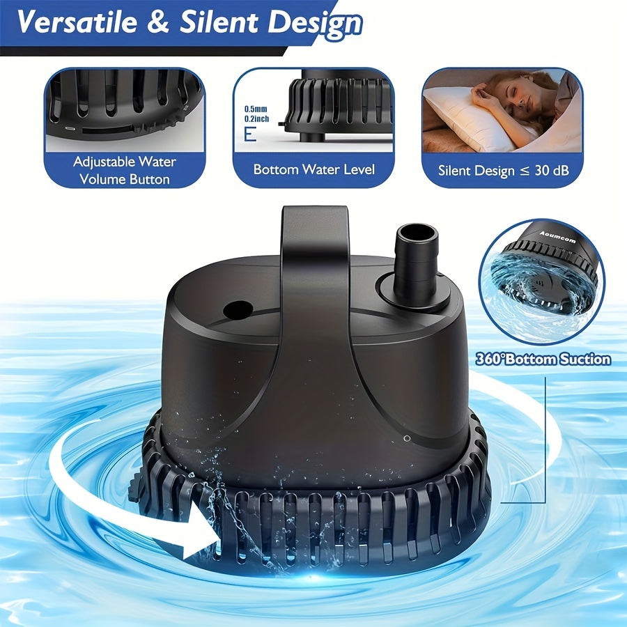 210GPH Submersible Aquarium Pump – 15W Waterproof Ultra-Quiet Fountain Pump with High Lift & 2 Nozzles