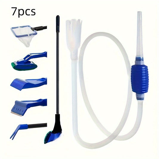 7pcs Aquarium Water Changer Set – Siphon Hose & Manual Pump for Gravel Cleaning & Waste Removal