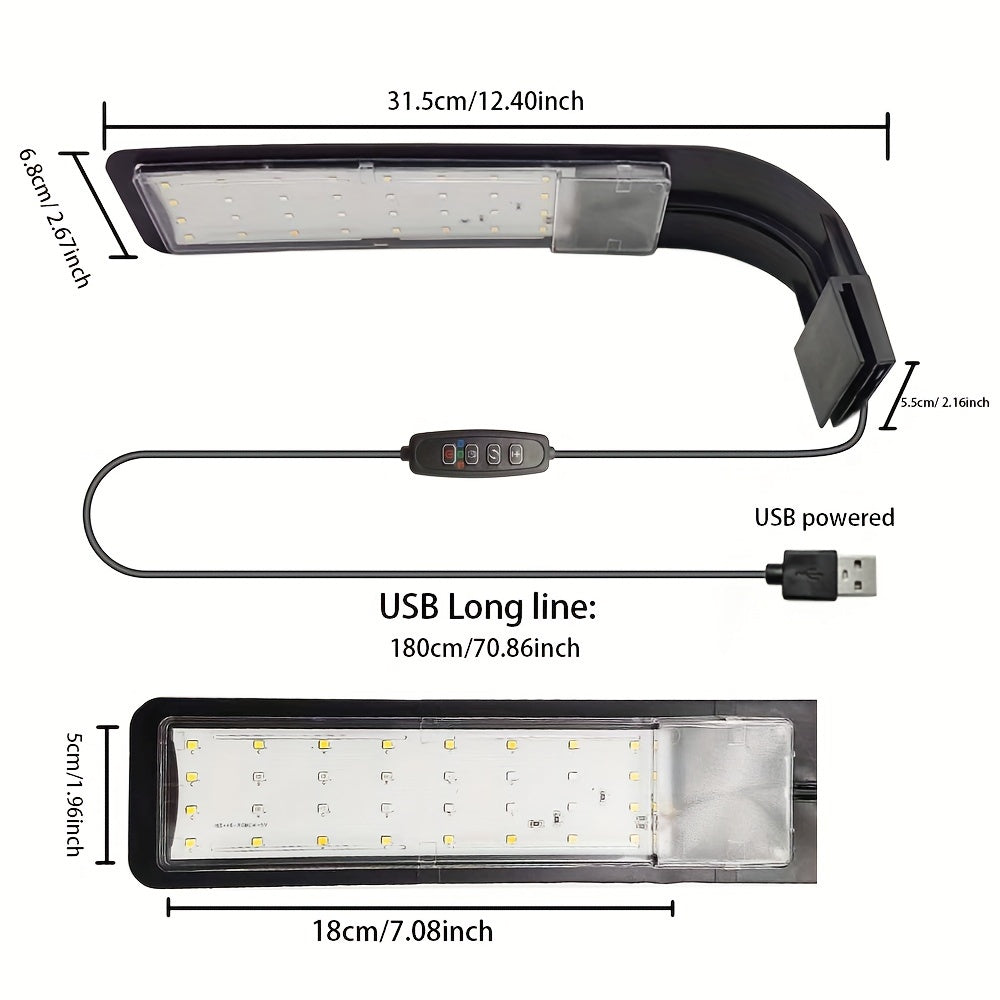 LED Aquarium Light – USB Powered Full Spectrum Fish Tank Lighting with Adjustable Brightness & Timer