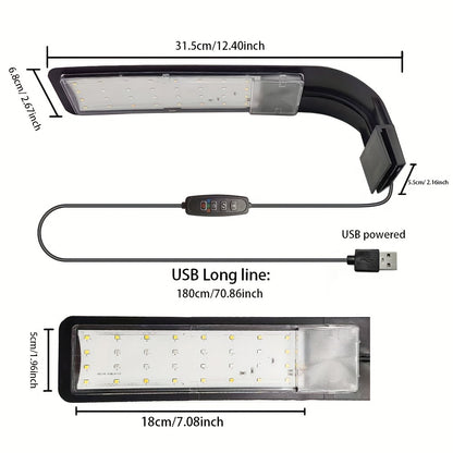 LED Aquarium Light – USB Powered Full Spectrum Fish Tank Lighting with Adjustable Brightness & Timer