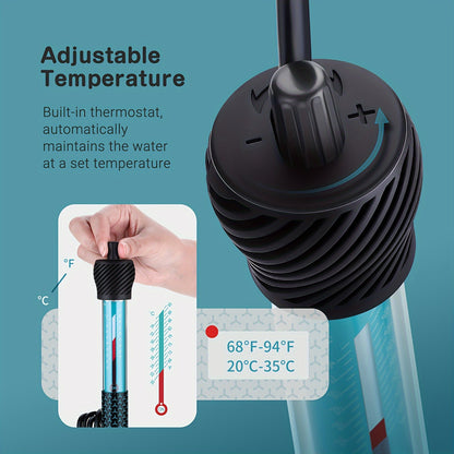 Adjustable Submersible Aquarium Heater – Quartz Glass Fish Tank Heater with Suction Cups for Fresh & Marine Water