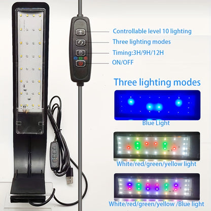 LED Aquarium Light – USB Powered Full Spectrum Fish Tank Lighting with Adjustable Brightness & Timer