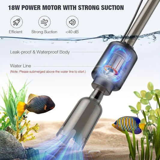 Electric 6-in-1 Aquarium Gravel Cleaner & Vacuum – 18W Multifunctional Fish Tank Tool (Black)